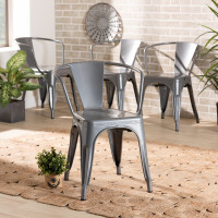 Baxton Studio AY-MC02-Dark Grey-DC Ryland Modern Industrial Grey Finished Metal 4-Piece Dining Chair Sete